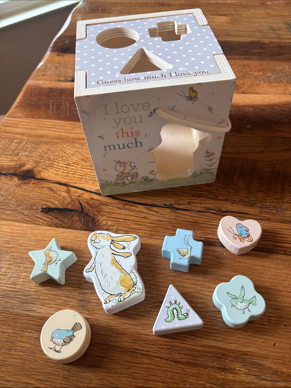 Kids Preferred Guess How Much I Love You Wooden Shape Sorter with Rope Handle